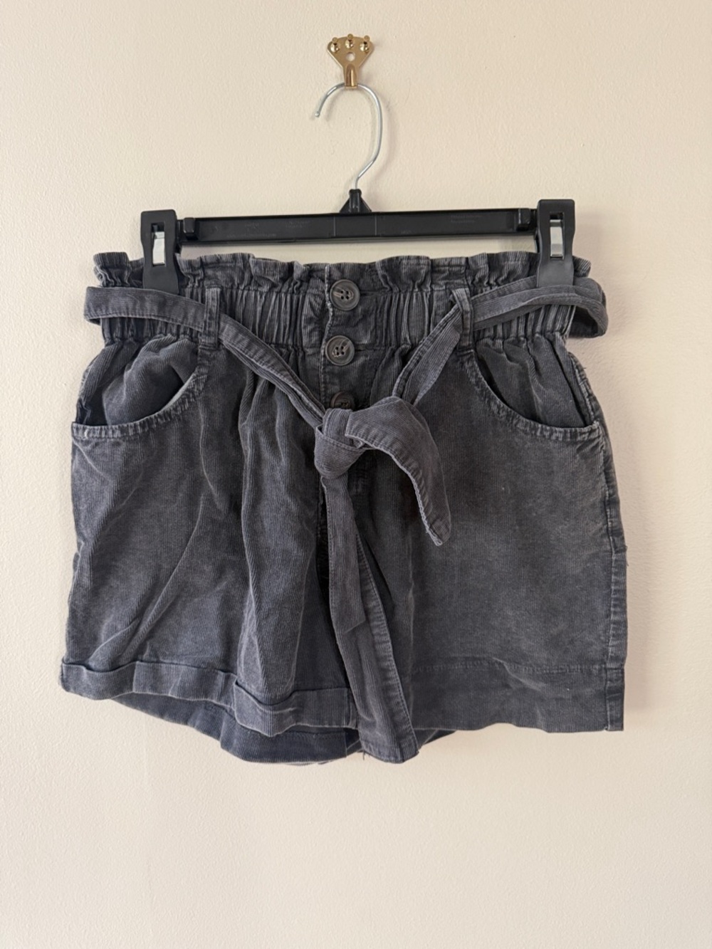 Women's High-Waist Paperbag Shorts with Tie Belt - Charcoal
